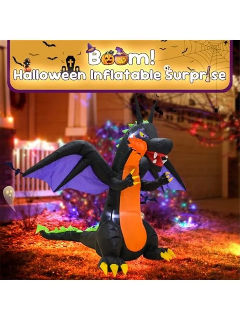 4FT Purple Dinosaur Halloween Inflatable Decor with LED Lights